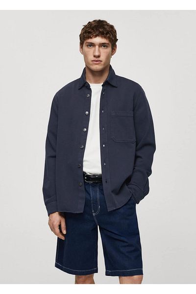 MANGO Man Regular Fit Hemdjacke aus Baumwolle und Leinen