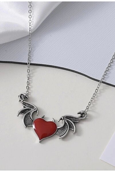 DarkellaStore Gotik Lolita Kalpli Şeytan Kulaklı Kanatlı Kolye