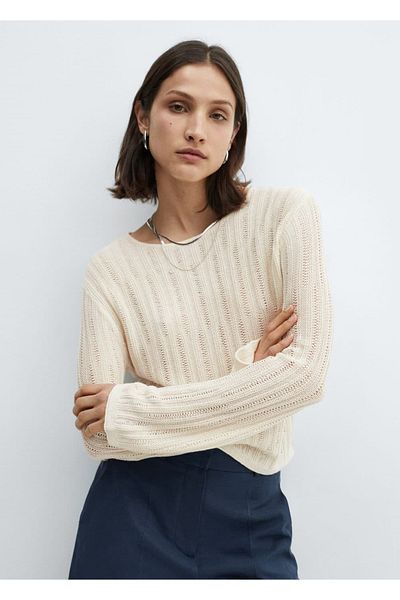 MANGO Woman Perforated Sweater with Bell Sleeves