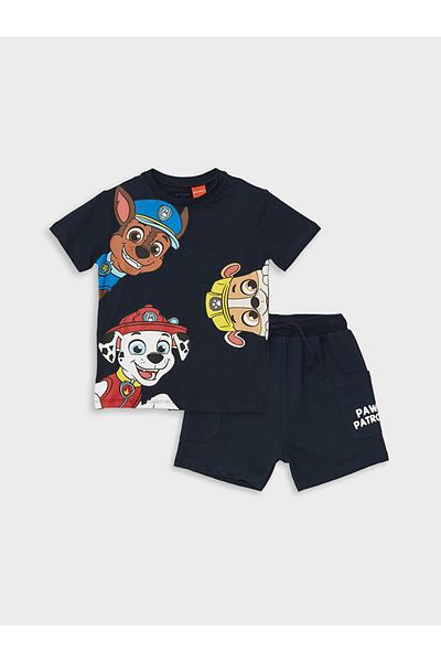 LC Waikiki Paw Patrol nyomtatott kisfiú póló és rövidnadrág - Crew nyakú 2 részes készlet