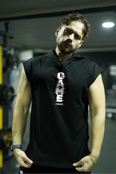 Oxlade Black Fitness Tank Top - 100% Cotton, Hooded, Oxlade ® Fabric