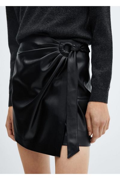 MANGO Woman Leather Look Buckle Short Skirt