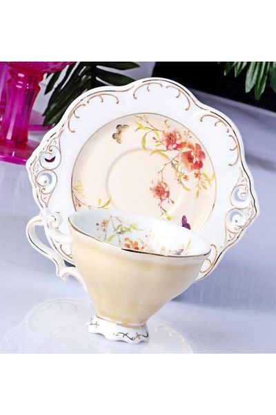 Kosova Flower Porcelain 6-Piece Chubby Footed Cup Set Gold Zjn-02