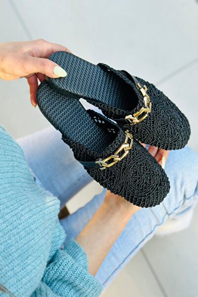 Mida Shoes Ygori Siyah Keten Kadın Terlik