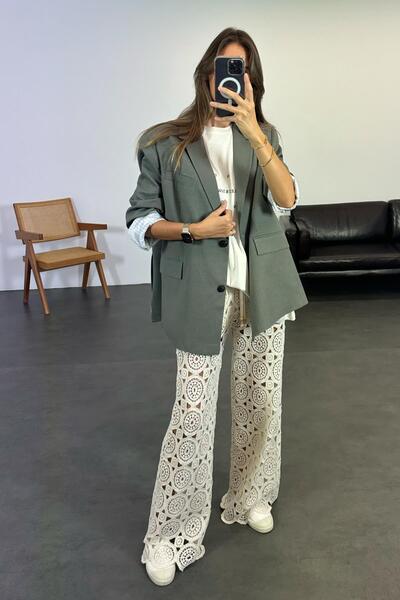 5in1Canpolat 2585 Model Natural Crochet Trousers - Elastic Waist