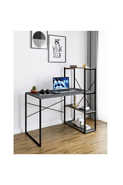 eportatif Kitaplıklı Çalışma Masası Bilgisayar Ofis Masası Füme 1423