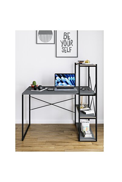 eportatif Kitaplıklı Çalışma Masası Bilgisayar Ofis Masası Füme 1423