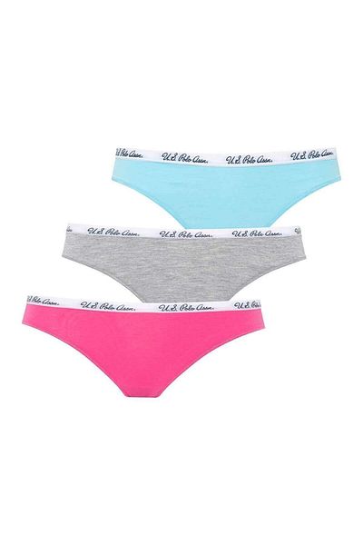 U.S. Polo Assn. Slip pentru femei brazilian din 3 piese fucsia și gri Melange Blue - 66275