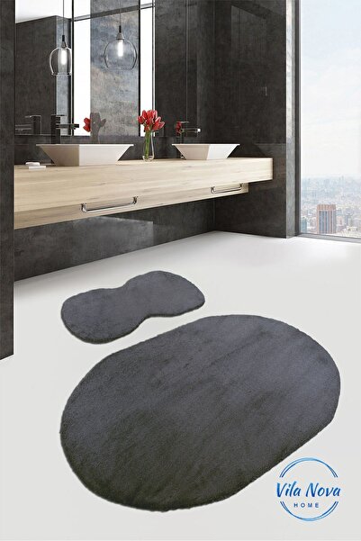 Vila Nova Home Set de 2 covoare de baie moale, lavabile, ovale, antracit, pen...