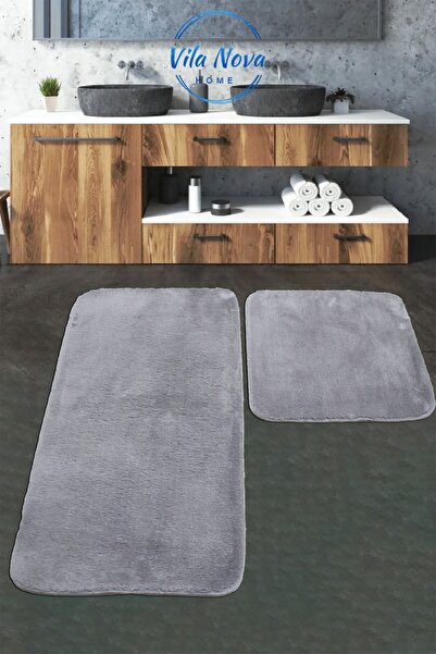 Vila Nova (75X120-75X50) Set de 2 bucăți de pluș gri moale, lavabil, covor de...