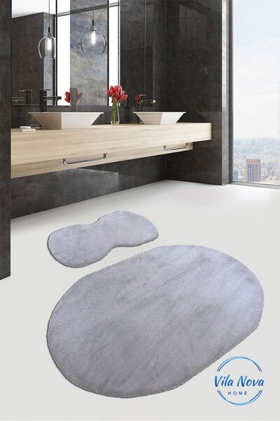 Vila Nova Home Set de 2 covoare de baie, ovală, gri, moale, lavabilă, pentru ...