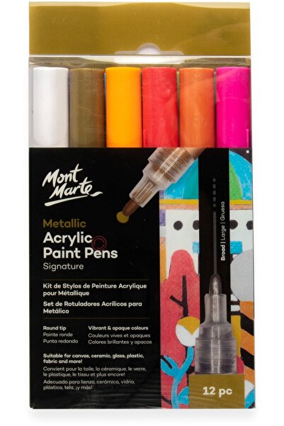 Mont Marte MM Metalik Akrilik Boya Kalemi Geniş Uçlu 12'li Signature