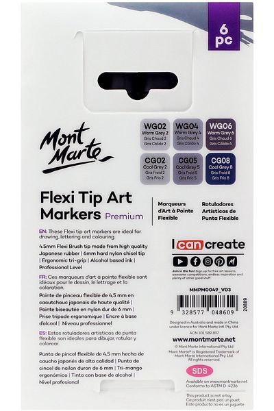Mont Marte MM Premium Flexi Art Marker - Gray Tones Set of 6