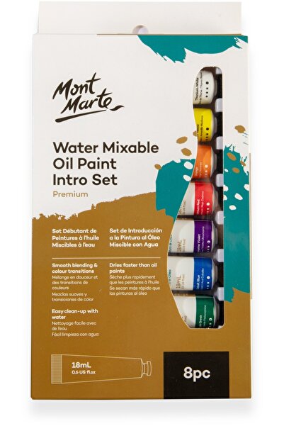 Mont Marte MM Premium Suyla Karıştırılabilir Yağlı Boya Seti 8x 18ml