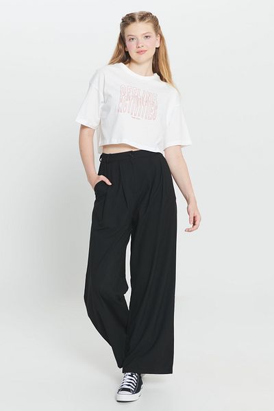 AC&Co / Altınyıldız Classics Μπλουζάκι Ecru Oversize Crop - 100% βαμβάκι, λαιμόκοψη, στάμπα