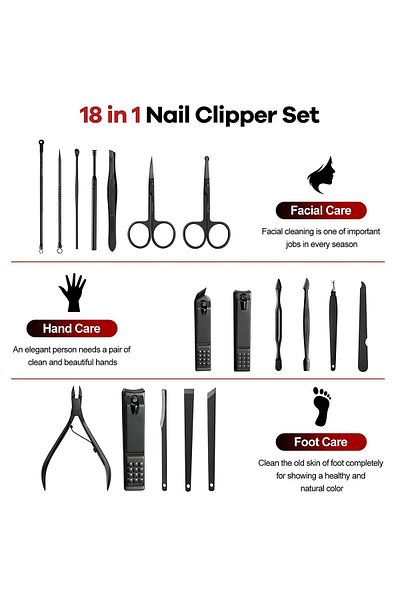 newnet 18 Pieces Black Boxed - Stylish Design Bag & Manicure Pedicure Facial Care Kit