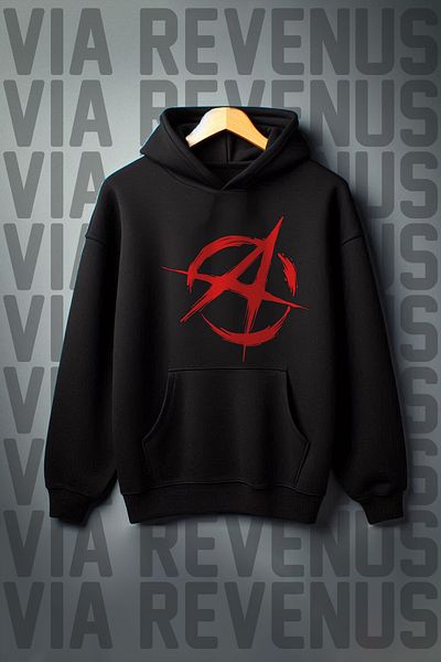 Vordevia Oversize Hooded Anarchy Printed Kangaroo Sweetshirt - 3 Thread Raster