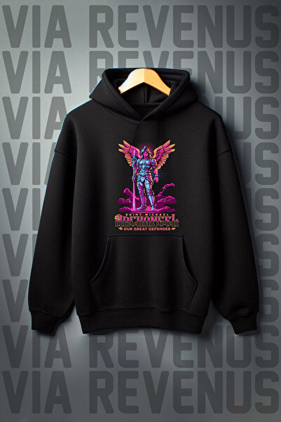 Vordevia Світшот з капюшоном Archangel з принтом, чорний, оверсайз, з кишенею...