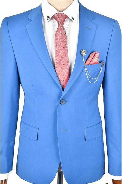 DeepSEA Blue Men's Suit - Double Button, Double Slit, Pocket Cover Set of 2 2300522
