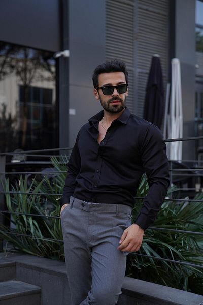 SCSARVİN Black Slim Fit Classic Shirt