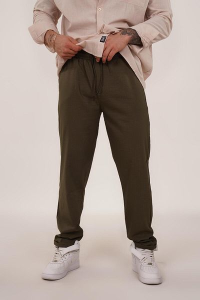 SCSARVİN Khaki Linen Trousers - Crystal Design Tb