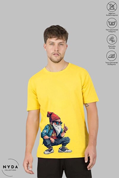 Nyda Collections تي شيرت قطني كبير الحجم مطبوع عليه رقبة دائرية للجنسين