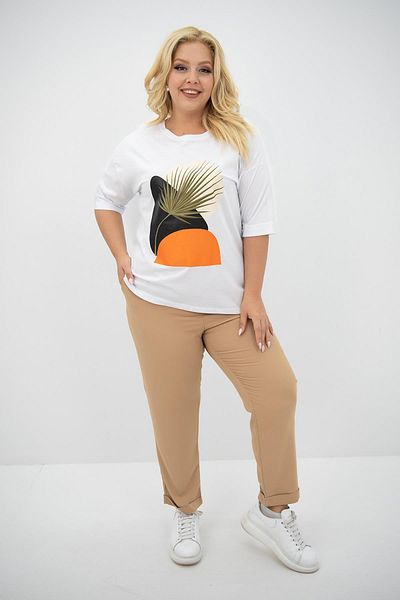 Koza Butik Set de tricou pentru damă de mărime mare - Detaliu imprimeu 8105-24