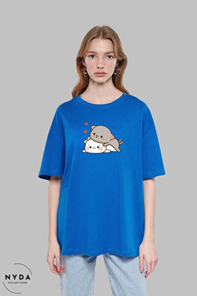 Nyda Collections Tricou oversize din bumbac unisex cu decolteu - imprimeu cu ...