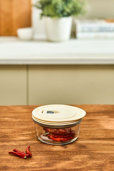 Karaca Cream Vacuum Glass Storage Container with Lid 0.39 Lt