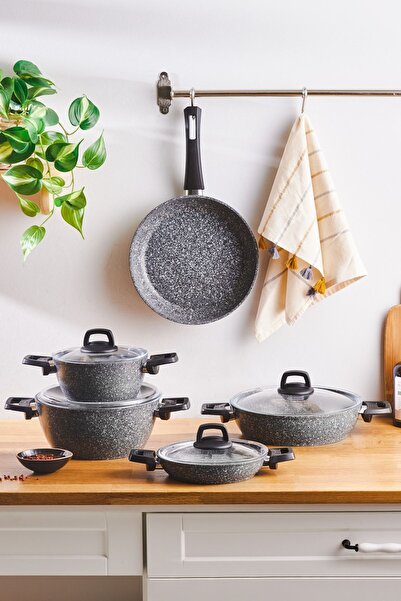 Karaca Bio Granite Gray Stone 9 Piece Cookware Set