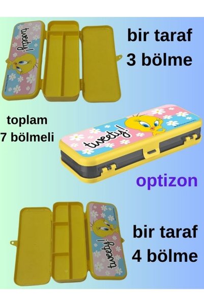 OPTİZON Optizon Tweety 3-Piece Nutrition Set - Leak-Proof Water Bottle - 4-Compartment Nutrition Container - 7-Compartment Pen Holder