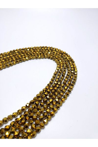Yüksel Boncuk 6 Mm Gold Color Hematite - Prism Cut Natural Stone Array