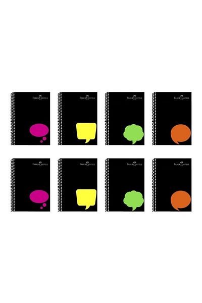 Faber Castell Spiral Plastic Cover Neon 80 Sheets 8-Piece Notebook Set (4 Pieces Lined - 4 Pieces Checkered)