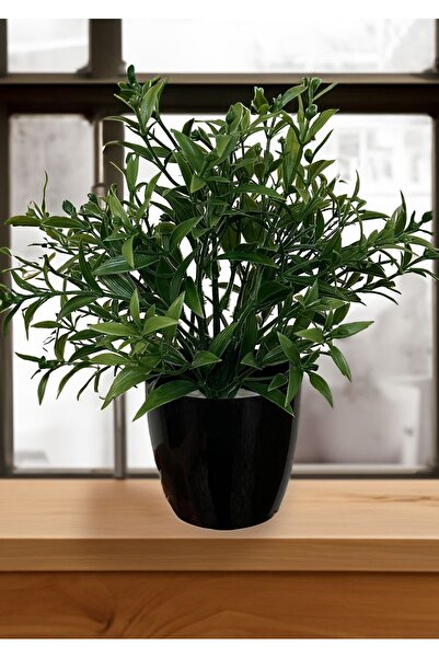 Lilac Home Yapay Çiçek Siyah Saksılı Yoğun Dallı Yeşil Demet