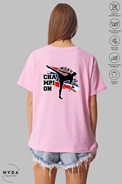 Nyda Collections Unisex Oversize Bisiklet Yaka Pamuk Muay Thai Baskılı Kısa K...