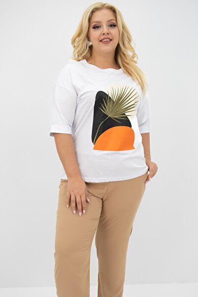 Koza Butik Large Size Women's T-shirt Set - Print Detailed 8105-24