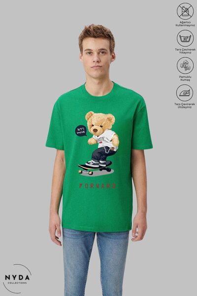 Nyda Collections Unisex okrugla kragna Medvedić Štampano Pamuk Oversize kroj ...