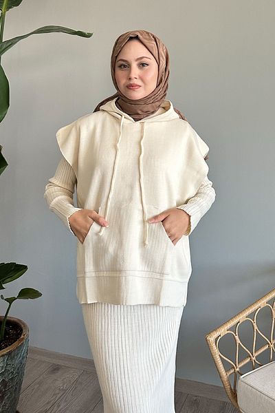 InStyle طقم فستان محبوك بغطاء للرأس من إكرو