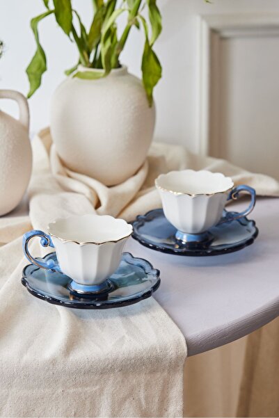 Karaca Samo 2 Kişilik Akrilik Tabaklı Lacivert Kahve Fincan Takımı 90 ml