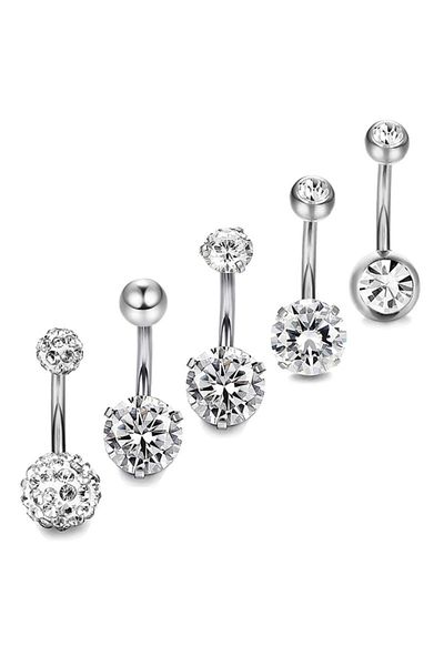 AyçaSilver 5Pcs Stone Medical Surgical Steel Belly Piercing Set