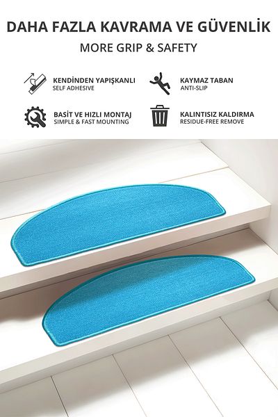 Stepmat Turquoise 16-Piece Economical Carpet Step and Stair Mat - Half Moon Curl