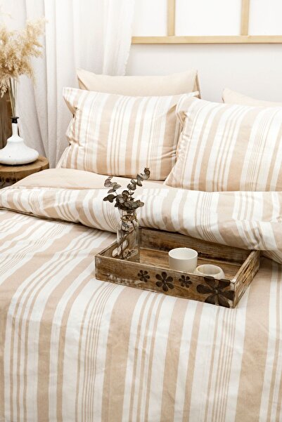 BESTİNA GOLD Harmony Hues fonallal festett természetes egyszemélyes paplanhuzat szett (rugalmas lepedővel)