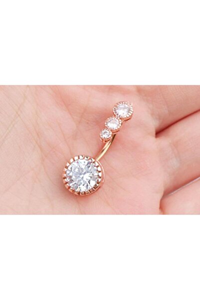 AyçaSilver Rose Medikal Çelik Sıra Taşlı Göbek Piercingi