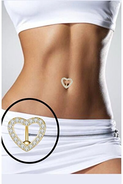 AyçaSilver Cerrahi Çelik Boş Kalp Zirkon Taşlı Göbek Piercingi