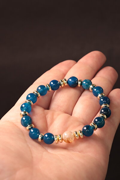 CessNova Sertifikalı %100 Orijinal Mavi Akik, Sitrin Ve Altın Hematit 8mm Doğ...