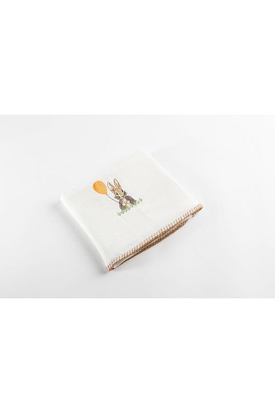 BEN BABY 90x80 Muslin Blanket - Organic 100% Cotton, 4 Layer Balloon, Rabbit Embroidered Multi-purpose