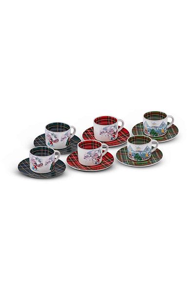 Karaca New Year's Christmas Plaid Coffee Cup for 6 People 110 ml