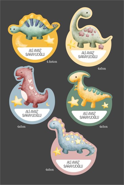 AlyMarkt School Label Pen Notebook Sticker Custom Name Writable Sticker Baby Puppy Dinosaurs 50 Pieces 4X4Cm