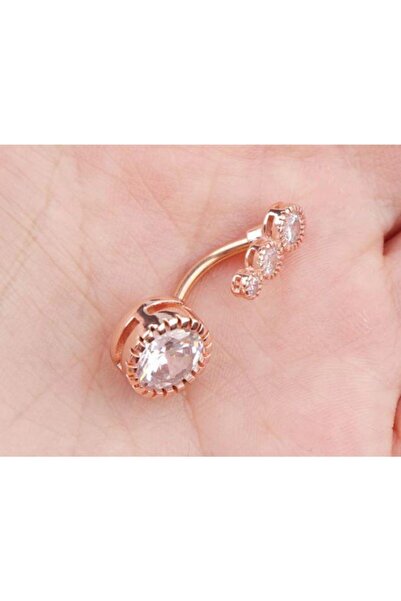 AyçaSilver Rose Medikal Çelik Sıra Taşlı Göbek Piercingi
