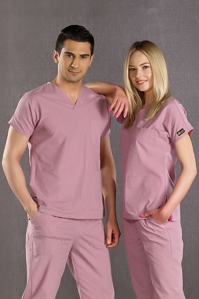 ÇİZGİ MEDİKAL Dr. Greys Model Lycra Dusty Rose Surgical Suit |   Nurse Jersey